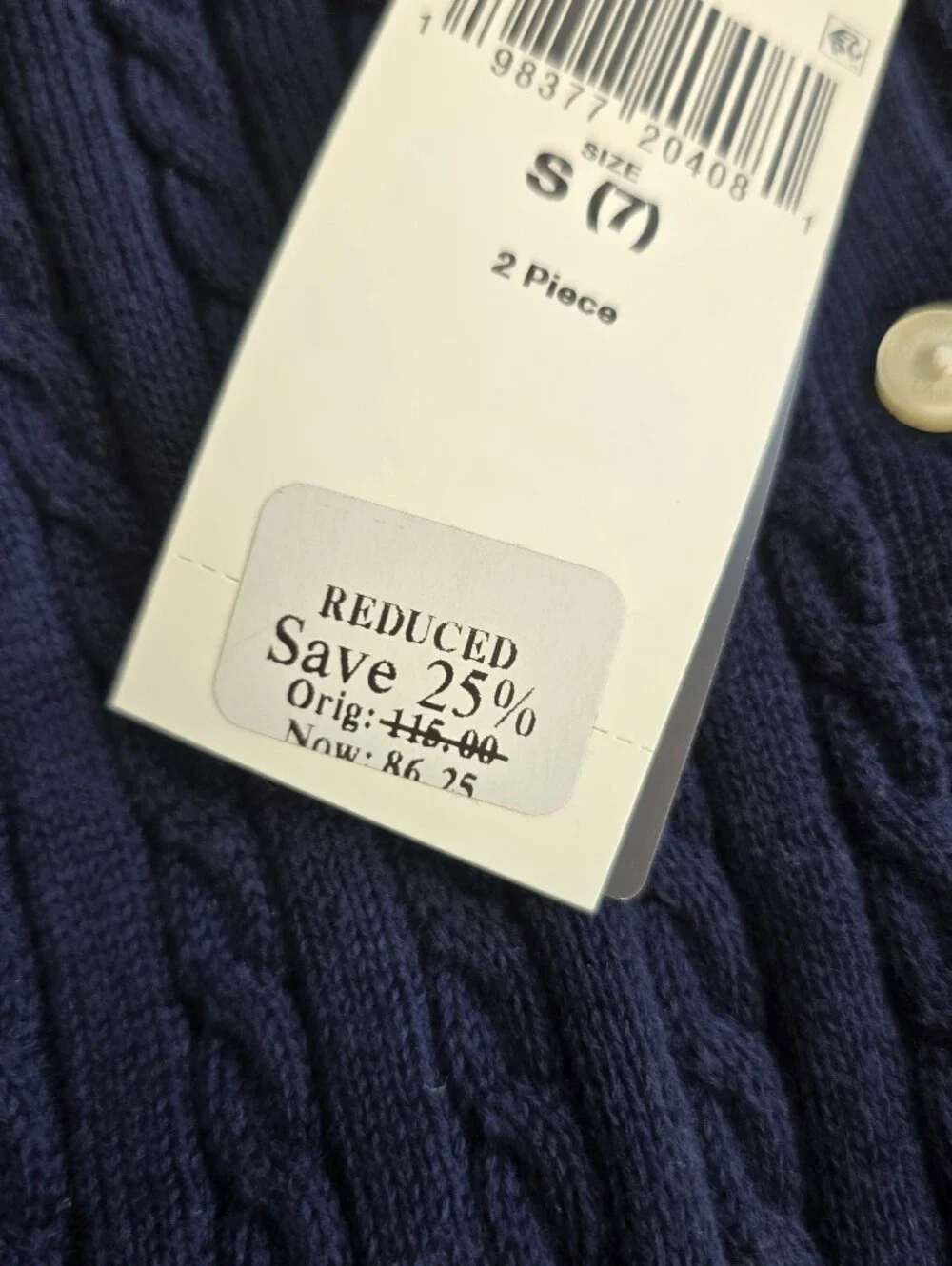 Polo Ralph Lauren Girls Navy Cable Knit Cardigan Pleated Skirt Set Size 7 Small